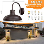 12'' Dusk to Dawn Outdoor Gooseneck Barn Light, 2-Pack Farmhouse Exterior Wall Mount Light Fixture - Industrial Brown for Porch, Entryway, Garage