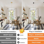 Mini Plug in Pendant Light Hanging Light Fixture Corded On/Off Switch Brass Pendant Light with Clear Tulip Glass Lampshade for Bedroom Living Room Kitchen Island