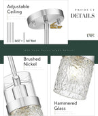 LMS Brushed Nickel Pendant Lights Kitchen Island, 1-Light Modern Glass Pendant Light Fixtures with Hammered Glass, Adjustable Mini Hanging Light for Kitchen Island Sink Bathroom, LMS-199