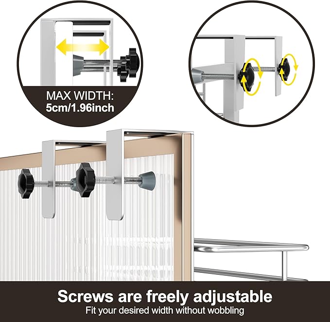 Orimade Adjustable Hanging Over the Shower Door Caddy,Bathroom Organizer Shelf Storage with 4 Hooks for Razor,No Drilling Rustproof Shower Rack Basket, 4 Tier, Silver