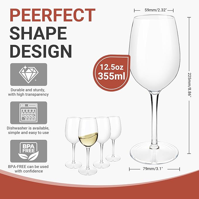Tritan-Plastic Floating Red Wine Glasses for Pool Set of 4, 12.5 oz Holiday Drinkware Durable Wine Glasses with Long Stem, Ideal for Home, Party, Wedding, Beach