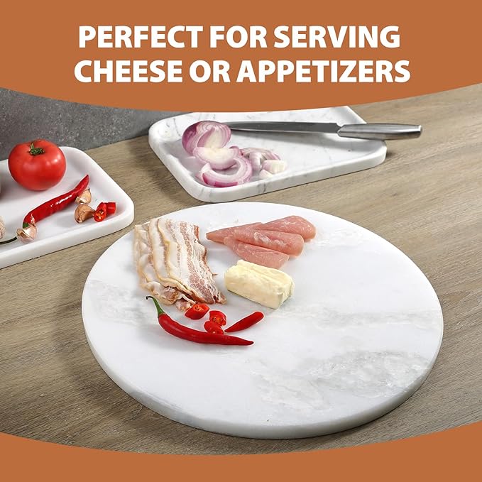 Koville African Natural Marble Cutting Board for Kitchen, 16inch Round Hand Crafted Marble Slab for Cheese, Charcuterie, Pastry Board - Wedding Gift, House Warming Gift(Namib Fantasy)