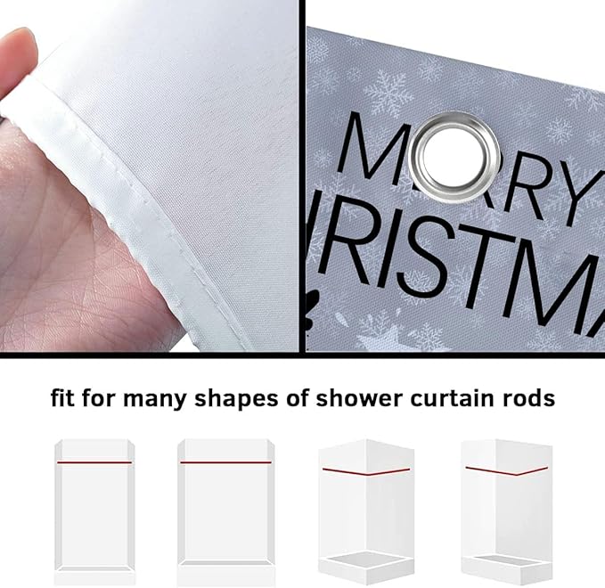 Christmas Trees Shower Curtain, Chic Boho Xmas Tree Snowflake Shower Curtain Set, Farmhouse Holiday Winter Shower Curtain Bathroom Decor with Hooks Grey Fabric Machine Washable with Hooks, 72 x 72 in