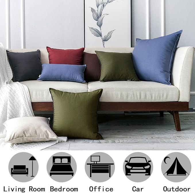 Jeanerlor Decorative Cotton Linen Chair Throw Pillow Case, Sofa Durable Classy, Comfortable Cushion Cover for Living Room Car 26"x26"(65 x 65cm), Olive Green