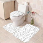 70.8x70.8 Inches Waterproof Shower Curtain Set, 12 Hooks, Gray and White Striped Design, Weighted Hem, Including Bath Mat, U-Shape Mat, and Toilet Lid Cover, Hotel Style Bath Accessories
