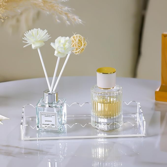 Acrylic Bathroom Vanity Tray 7.9", Soap Dispenser Decorative Scalloped Tray for Bathroom Kitchen Living Room Decor Vanity Perfume