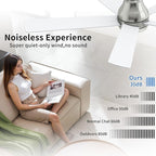 60 Inch Brushed Nickel Ceiling Fans with Lights and Remote, LED Low Profile Flush Mount Ceiling Fan for Bedroom, Living Room, Quiet DC Motor, Dimmable 6 Speeds