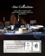 Famiware Star Dinnerware Set with Mugs, Service for 4 (16pcs), Ribbed Stoneware Plates and Bowls Dishes Sets - Chip & Scratch Resistant, Microwave & Dishwasher Safe, Smoky Blue