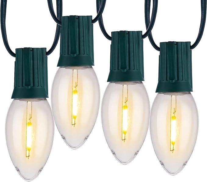 Minetom Vintage C9 Christmas Lights Outdoor, 25 Feet 25 LED C9 Christmas Decorations, Connectable Waterproof String Lights for Holiday Party Roofline Backyard Garden Patio, E17 Base, Warm White