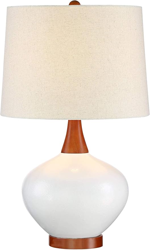 360 Lighting Brice Mid Century Modern Accent Table Lamp 23" High Ivory Ceramic Wood Neck Off White Tapered Drum Shade for Bedroom Living Room House Home Bedside Nightstand Office Family