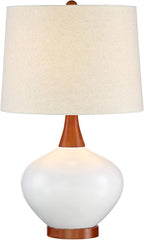 360 Lighting Brice Mid Century Modern Accent Table Lamp 23" High Ivory Ceramic Wood Neck Off White Tapered Drum Shade for Bedroom Living Room House Home Bedside Nightstand Office Family
