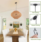 Large Rattan Chandelier Boho Pendant Light Fixture Dinning Room Chandelier Boho Hanging Light 31.5IN Basket Light Woven Rattan Pendant Light for Kitchen Island Hallway Bedroom Farmhouse Living Room