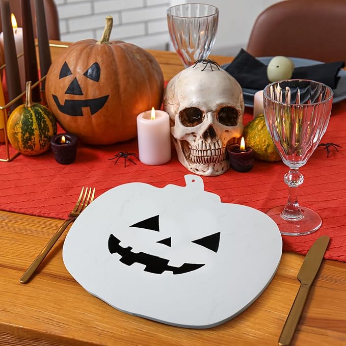 Halloween Marble Pumpkin Cheese Board Charcuterie Cutting Tray Marble Serving Decorative for Decoration Charcuterie Kitchen(White)