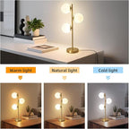 Mid Century Modern Table Lamp White Glass Shade Nightstand Light for Bedroom Offices 3 Globe Table lamp Gold LED lamp