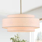 Modern 23.6" Large Drum Chandelier 6-Lights Vintage Modern Chandelier Light Fixture with Linen Shade Retro Farmhouse Drum Chandeliers for Dining Room, Kitchen Island, Living Room, Bedroom