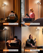 Silver Floor Lamps for Living Room, Stepless Dimmable Standing Lamp with Touch Remote Control, 22W Rotatable LED Floor Light Tall Uplighter for Bedroom Office, 69'' Modern Room Light