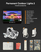 Lumary Smart Permanent Outdoor Lights 2 with Remote & Slide-Base, 150ft with 90 RGBAICW LEDs 5400lm for Daily & Accent Lighting, 110+ Scene for Halloween Christmas Decor, Work with Alexa Google, White