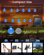 LORRYTE 2-Pack 120 LED Blue Solar Christmas Lights Outdoor - 72FT Crystal Globe Waterproof Solar String Lights with 8 Lighting Modes for Christmas Decorations, Garden, Patio, Party, Porch