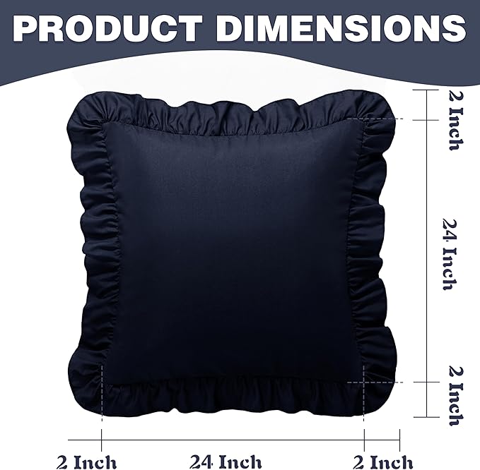 KKJIAF Ruffle Pillow Cases 24x24 Inches, Navy Blue Square Ruffled Pillow Covers Set of 2, Microfiber Wrinkle Resistant Pillow Shams with Envelope Closure for Sofa Bed Living Room