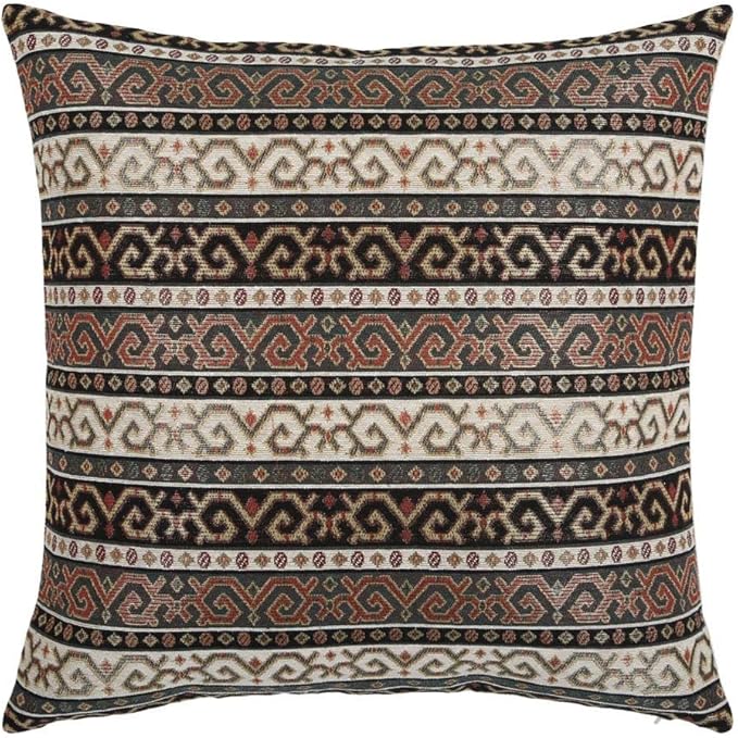 Throw Pillow Covers Kilim Khaki Green and Black - 18 x 18 Inches Decorative Pillows, Boho Room Decor for Couch, Bohemian Square Case for Farmhouse, Southwestern Shams, Aztec, Patio