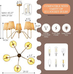 28" Rattan Chandelier, Large Modern Pendant Light Fixtures with Flower Shades Antique Brass Brush Paint Finish for Dining Room, Kitchen Island, Foyer, Living Room 5-Light