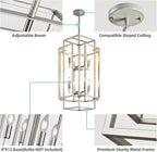 Sliver Foyer Chandelier High Ceiling: Modern 8-Light Farmhouse Lantern Chandeliers for Entryway Industrial Large Pendant Light Fixtures for Entry Staircase Hallway Dining Room Kitchen Island