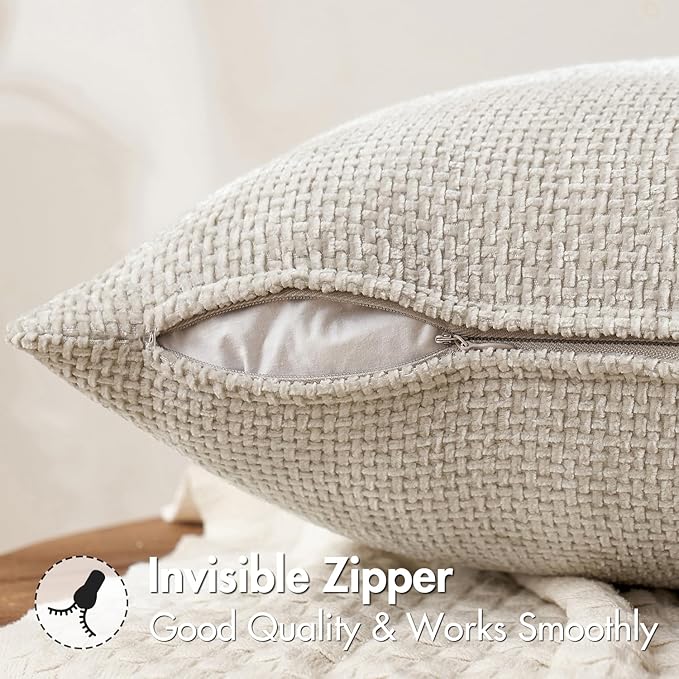 MIULEE Pack of 2 Christmas Couch Throw Pillow Covers 18x18 Inch Neutral Beige Modern Boho Accent Decorative Pillow Covers Soft Chenille Farmhouse Cushion Covers for Home Decor Bed Sofa Living Room