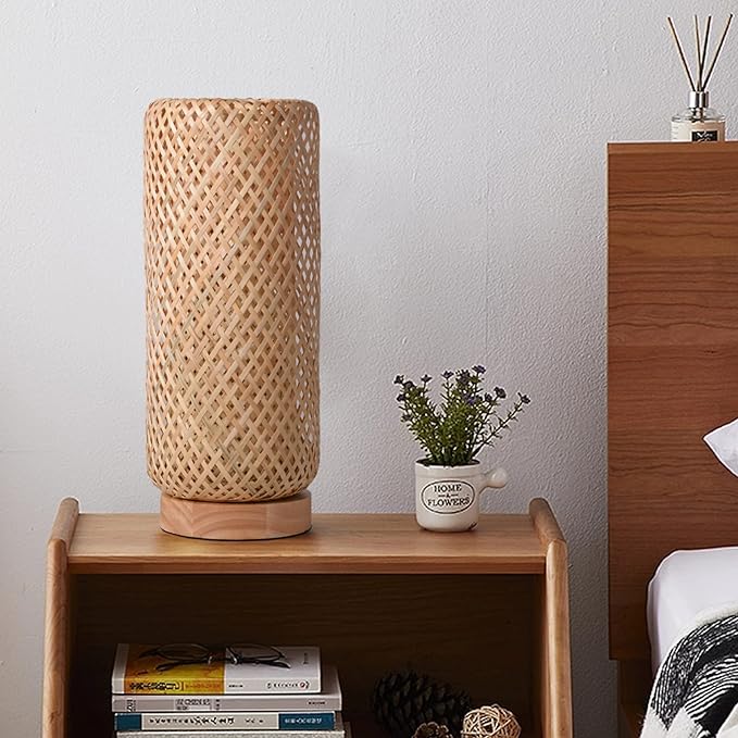 Arturesthome Bamboo Table Lamps with Shade, Rustic Farmhouse Boho Coastal Desk Lamp Night Light for Decorative Bedroom, Study Room, Cafe, Bookcase