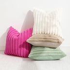 decorUhome Faux Fur Throw Pillow Covers 24x24 Set of 2, Decorative Soft Plush Striped Neutral Couch Euro Pillow Covers with Velvet Back for Sofa, Bed, Living Room Home Decor, Hot Pink
