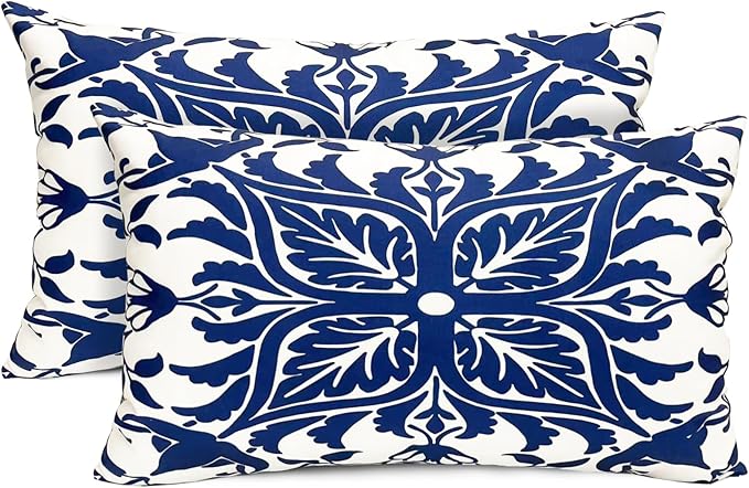 Decorative Throw Pillow Covers Set of 2 Blue Pillow Covers 12x20 inch Short Plush Floral Flower Throw Pillows,Farmhouse Cushion Covers Outdoor Pillow Covers for Couch Sofa Bed Living Room