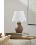 BoutiqueRugs Liliac Boho Ceramic Bedside Table Lamp for Bedroom Nightstand - End Side Lighting for Living Room - Shade Cotton - White, Brown - 15" H