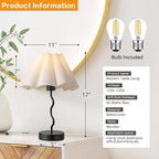 Pleated Table Lamp, Table Lamp for Bedroom, Bedside Lamps for Nightstand with Linen Lampshade, Modern Lamp for Bedroom Home Office Decor, Black