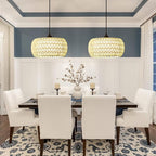 Boho Rattan Chandelier Light Fixture, 1-Lights Farmhouse Pendant Light Hand Woven Chandeliers for Dining Room with Fabric Shade Rustic Chandeliers Hanging Light Fixtures for Kitchen Island