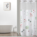QiyI Stall Floral Shower Curtain with Snap in Liner, Sage Green and Pink Watercolor Cloth Bath Curtains, No Hook Shower Curtains with Mesh Window, Fabric Waterproof Bathroom Curtain Set, 36 x 75 Inch