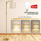 Dimmable Floor Lamp, Arc Floor Lamps for Living Room, Stepless Dimming Modern Standing Lamp with Linen Shade, Tall Lamp for Bedroom Office Dining Room- Gold