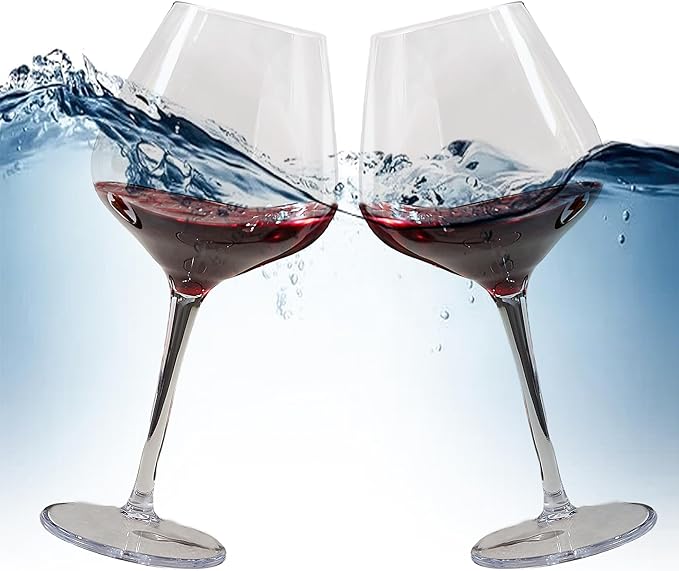 MICHLEY Floating Wine Glasses for Pool 18 OZ Unbreakable Tritan Plastic Stemmed Red Wine Glasses Ideal for Beach Bar Camping Dishwasher Safe, Set of 4