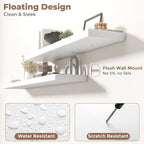 Floating Shelves for Wall with Invisible Brackets, Wall Mounted Engineered Wood Shelves with Wood Grain for Living Room, Bedroom, Bathroom, Kitchen Decor and Storage, Oak, 71"L Set of 2, White