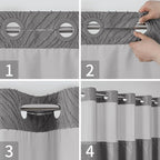 no Hook Shower Curtain and Liner Set，Boho Style with See Through Top Window, Grey Fabric Tufted Striped Textured Outer Curtain & Waterproof Inner Liner, Grey/Gray, 71Wx74H