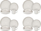 HomeVss, Nordic Shape Rising Rim Stoneware 20pc Dinnerware Set, Matte White with Speckle Finished Effect