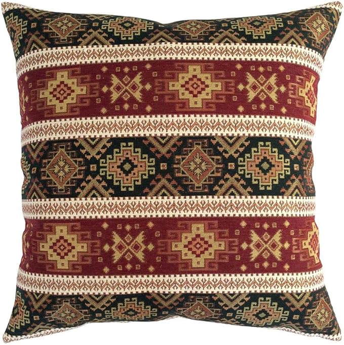 Large Throw Pillow Covers Burgundy Red and Green - 22 x 22 Inches Decorative Kilim Pillows, Boho Room Decor for Couch, Bohemian Square Case for Farmhouse, Aztec, Patio, Moroccan