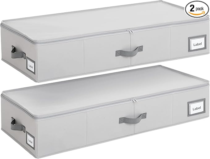 Cupic Cupid Under Bed Storage Containers, Large Foldable Organizer with Lid for Bedroom, Underbed Storage Box for Blankets, Clothes, Shoes, 2 Pack, Grey