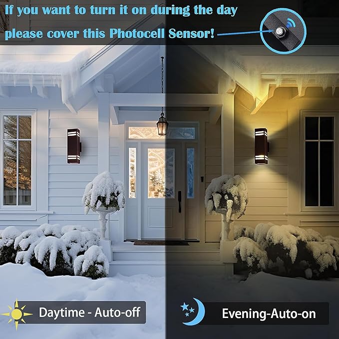 Up Down Lights Outdoor Wall Light, Brown Exterior Dawn to Dusk Outdoor Light Fixture, Porch Lights Wall Mount 2 Pack, IP65 Aluminum Modern Outside Lights for House Front Door, Porch