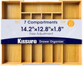 Kitsure Large Bamboo Silverware Organizer - Expandable Drawer Organizer for Utensil, Cutlery and Flatware, Kitchen Storage Solution with 6 to 8 Slots, Natural, 18.7" × 12.8" × 1.8"