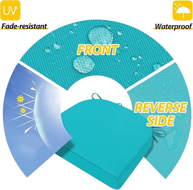 AAAAAcessories Outdoor Seat Cushions for Chairs, Waterproof, Fade-Resistant Patio Furniture Replacement Cushions, 17" x 16" x 2", Set of 4, Turquoise