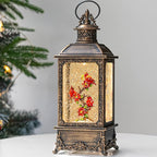 Christmas Snow Globe Water Glittering Cardinal Lantern with Music & Timer, USB Lined/Battery Operated Lighted Lantern for Christmas Festival Decoration Gifts