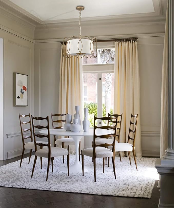 HYDELITE Brass Drum Pendant Light Drum Chandelier 3-Light Dining Table Fixture with White Linen Diffuser