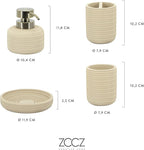 ZCCZ Beige Bathroom Accessories Set 4 Pcs - Toothbrush Holder, Soap Dispenser, Vanity Tray, Tumbler - Countertop Organizer for Bathroom Decor - Stylish and Functional Accessory Set for Home