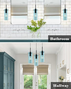 Blue Pendant Lights 2 Packs, Island Pendant Lights for Kitchen, Blown Glass Pendant Light Kitchen Island, Kitchen Pendant Light for Kitchen Island, Bedroom, Living Room, Bathroom