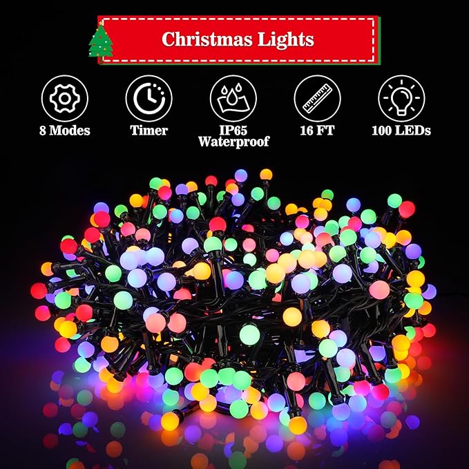 33FT 500 LED Christmas Lights Plug-in, Mini Globe Lights Outdoor Indoor with 8 Modes for Bedroom Party Wedding Garden Christmas Tree Deco(Multicolor)