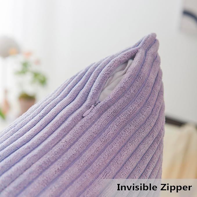 Home Brilliant Throw Pillow Covers for Bed 2 Pieces Throw Pillows Corduroy Light Purple Toss Pillowcases for Wedding Bedroom Couch, 40cm, 16x16 Inch, Lavender